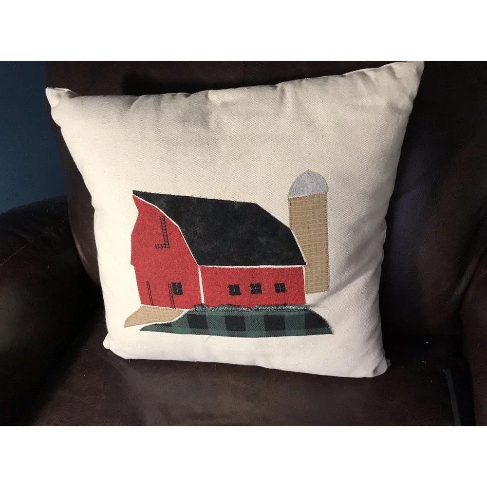 Folk Art Pillow With‎ Barn Appliqué 15 X 15